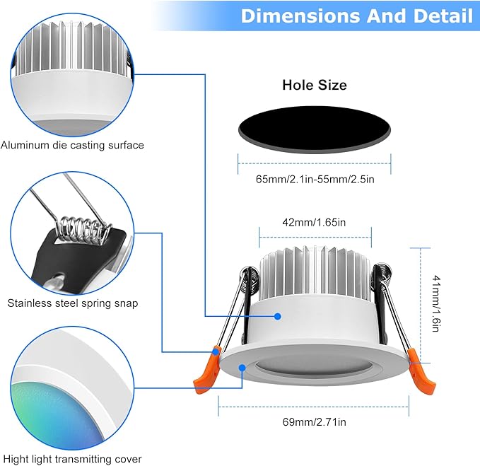 LightingWill 2 Inch LED Recessed Lighting, Smart WiFi LED Downlight, 5W Ceiling Light Compatible with Alexa/Google Assistant, Dimmable RGB & 2700K-6500K, 120V with Driver (10 Pack)