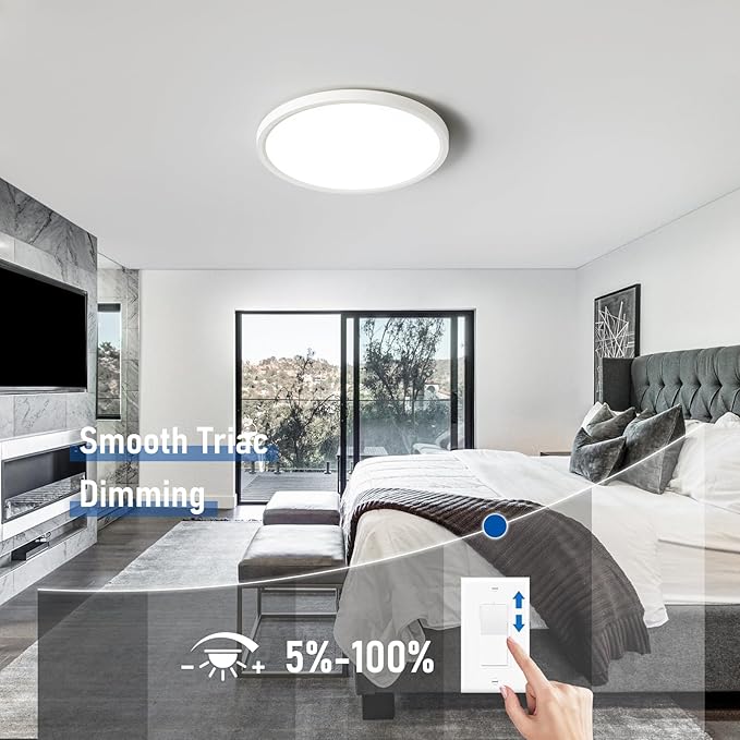 YELIOLED 12 Inch Slim Dimmable LED Flush Mount Ceiling Light Fixtures, 24W 2640LM 3000K/4000K/5000K, House Upgrade Led Lights for Bedroom Hallway Laundry Room Rental Units, 240W Equiv., Black