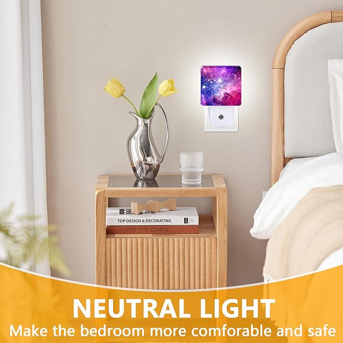 GANTINIR Purple Galaxy Space Night Light, Plug-into Nightlight White LED Lamp, Energy Efficient Decor Desk Lamp for Bedroom Hallway Stairs Bathroom