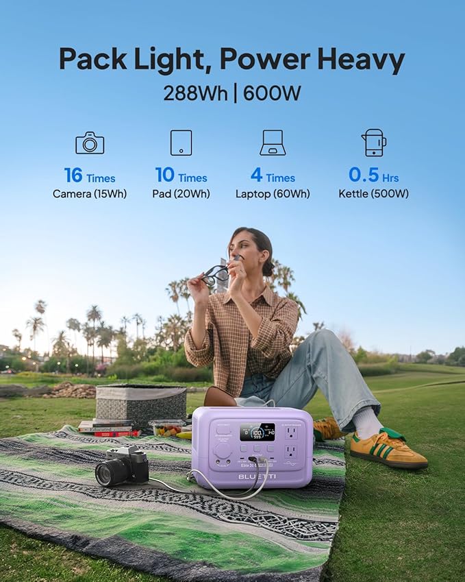 BLUETTI Elite 30 V2 Portable Power Station, 288Wh Solar Generator with 600W AC Outlet (Power Lifting 1500W), Fast Charging LiFePO4 Battery, UPS Backup Power for Camping, Road Trip, Outage