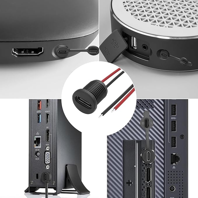 Gebildet 10pcs Type-C Female Chassis 2 Pin Wire 24AWG Waterproof Jack Connectors 3A USB C Pigtail Cable Extension Socket Plug