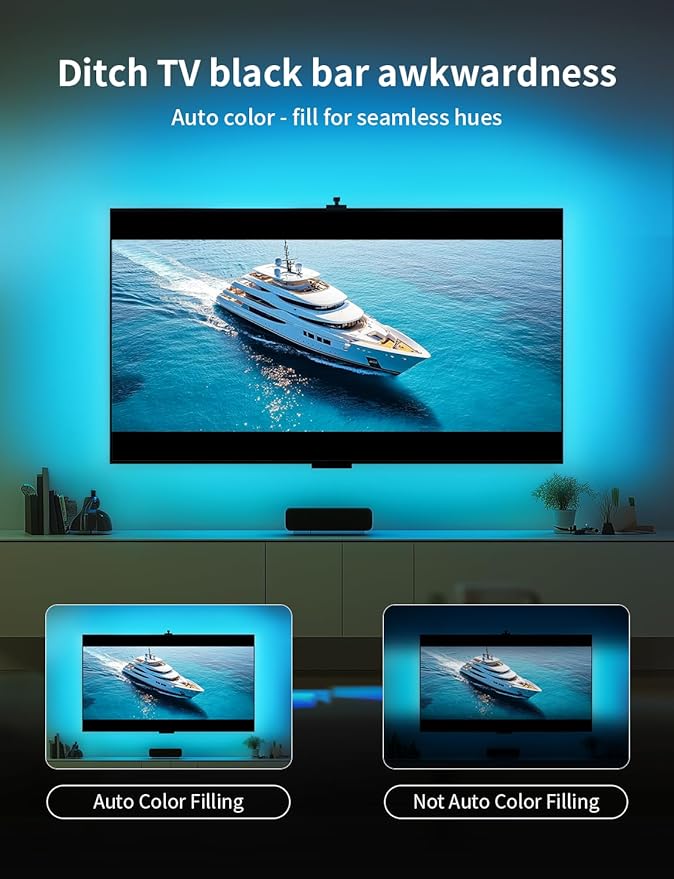 Ailofy Smart TV LED Backlight with Camera for 55-70 inch Screens, 12.48ft LED Strip Lights Sync to Screen & Music, Color Changing Lights Work with Alexa & Google Assistant, App Control