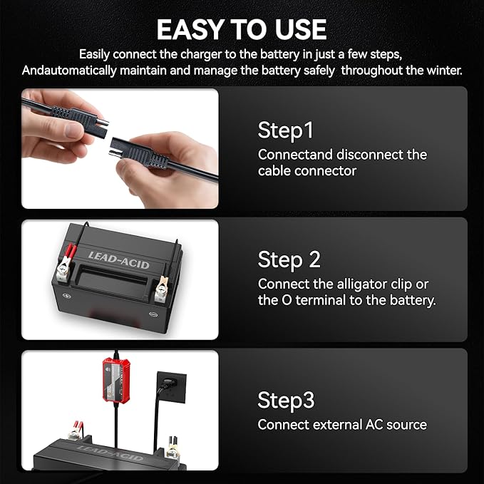[3-Pack] 1000mA Car Battery Charger, FOVAL 12V Fully Automotive Battery Charger Maintainer, Trickle Charger, Float Charger and Desulfator for Motorcycle, ATV Car Lawn Mower and Lead Acid Batteries