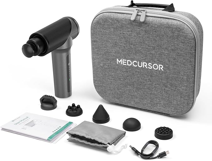 Medcursor Massage Gun - High Intensity Brushless Motor, Handheld Percussion Deep Tissue Massager with 6 Massage Heads for Sore Muscle and Stiffness (Gray)
