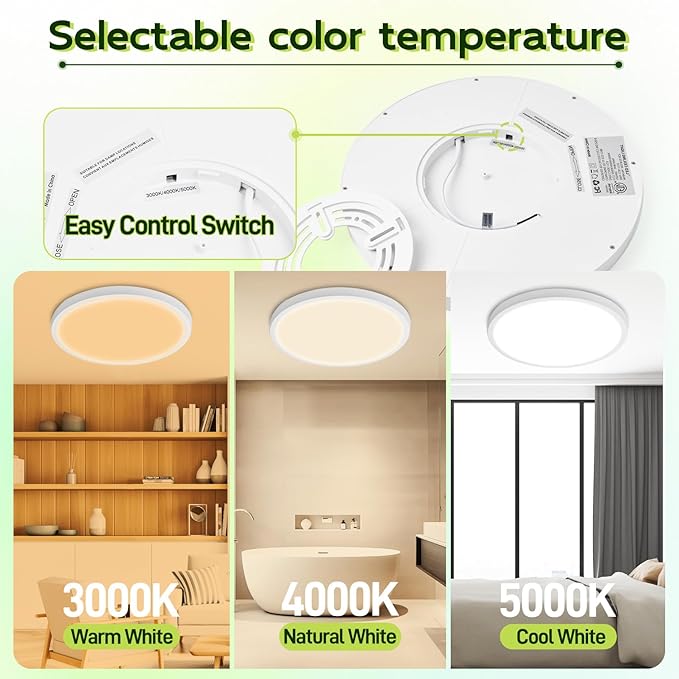 hykolity 2 Pack 9 Inch Selectable CCT LED Round Flat Panel Light, 18W 1800LM 3000K/4000K/5000K, Edge-Lit Flush Mount Ceiling Light Fixture for Kitchen, Bedroom, Laundry and Closet Room，White