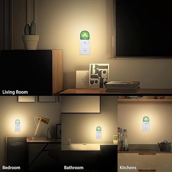 Axxitude St Patrick's Day Shamrock Night Lights Plug into Wall for Girls Boys Room,Night Light LED Lamp Dusk to Dawn Sensor Round Lamp for Bedroom Bathroom Hallway Home Wall Decor Nightlight