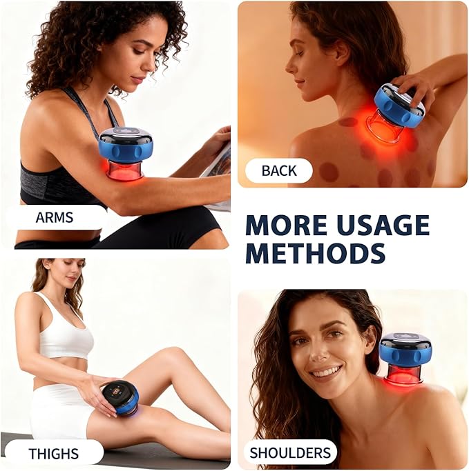 Red Light Cupping Therapy, 5 In 1 Smart Electric Cupping Device Kit for Massage Therapy, 12 Suction & Temperature Levels Massager, Infrared Therapeutic Heat for Back, Shoulder, Muscle Relief (Blue)