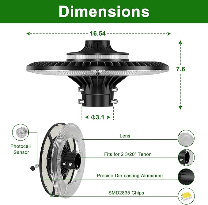 120W LED Post Top Light with Photocell, 16800 lumens 5000K Circular Area Pole Lights, IP65 Waterproof Outdoor Post Light Fixtures for Garden Yard Street Parking Lot Lighting UL Listed, AC100-277V
