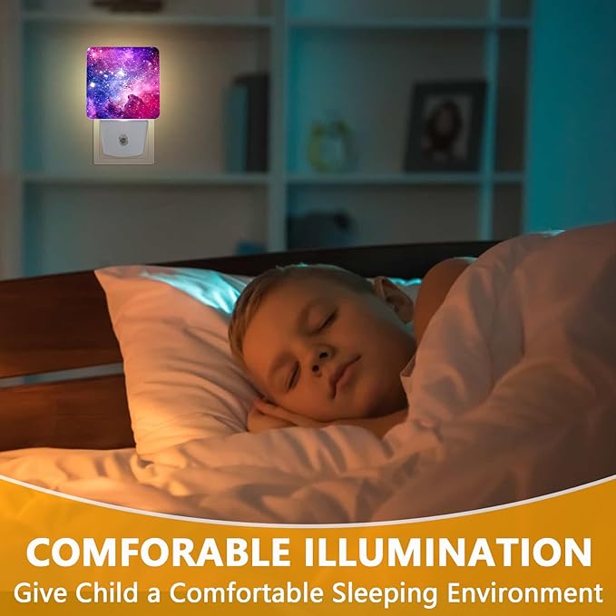 GANTINIR Purple Galaxy Space Night Light, Plug-into Nightlight White LED Lamp, Energy Efficient Decor Desk Lamp for Bedroom Hallway Stairs Bathroom
