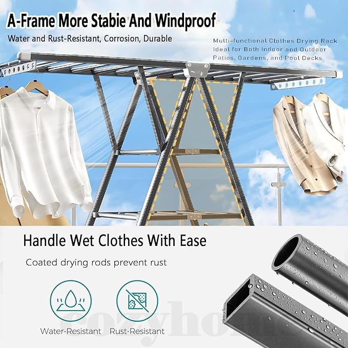 Heavy Duty Clothes Drying Rack Foldable –71" Extra Large Clothes Airer Drying Rack, Extra-ThickMetal Laundry Dryer Stand with Wheels, Free-Standing Design Indoor & Outdoor Use, 71inchx17.7inch