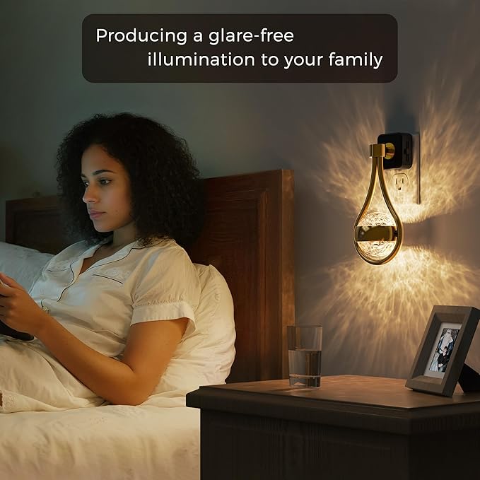 L LOHAS LED Night Lights Plug Into Wall: Star Projector Nightlight, Dusk to Dawn Sensor, 3000K Soft White, 330°Rotating Globe Night Light for Bedroom, Hallway, Home Decor, Gaming Room
