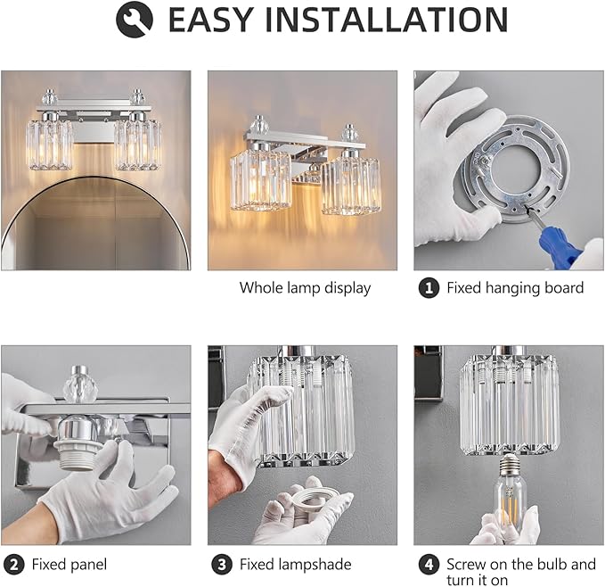 FDPBY Chrome Bathroom Vanity Lights Crystal Vanity Light Bathroom Lighting Fixtures 2 Light Modern Vanity Lighting Fixtures
