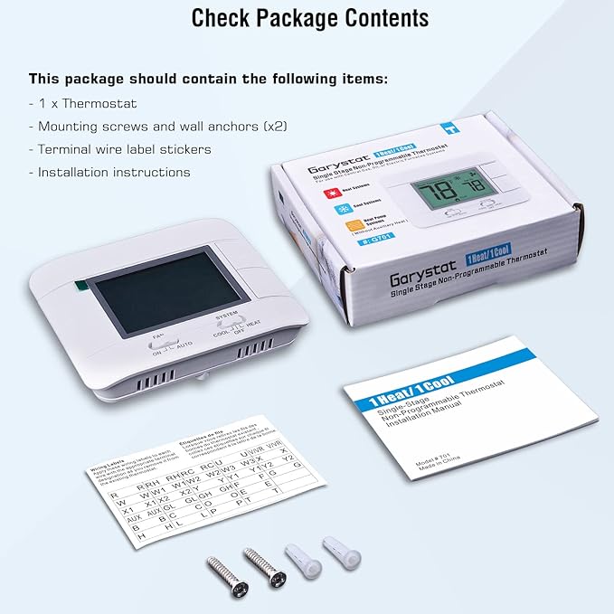 Upgraded Digital Non-Programmable Thermostat for Home 1 Heat/1 Cool Single Stage System, with Temperature & Humidity Monitor and Large Blue LCD Display