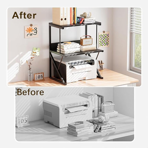 aboxoo Printer Stand for Desk, Desktop Printer Shelf Large 3-Tier Multi-Purpose Office Organization Shelves for Home Office, Black