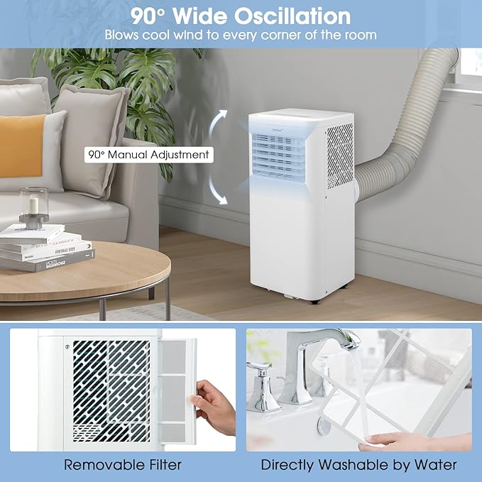 COSTWAY Portable Air Conditioner, 8000 BTU 3-in-1 Personal AC Unit with Built-in Dehumidifier, Fan Mode, Sleep Mode, 24H Timer, Remote Control, Cools up to 250 Sq. Ft for Bedroom