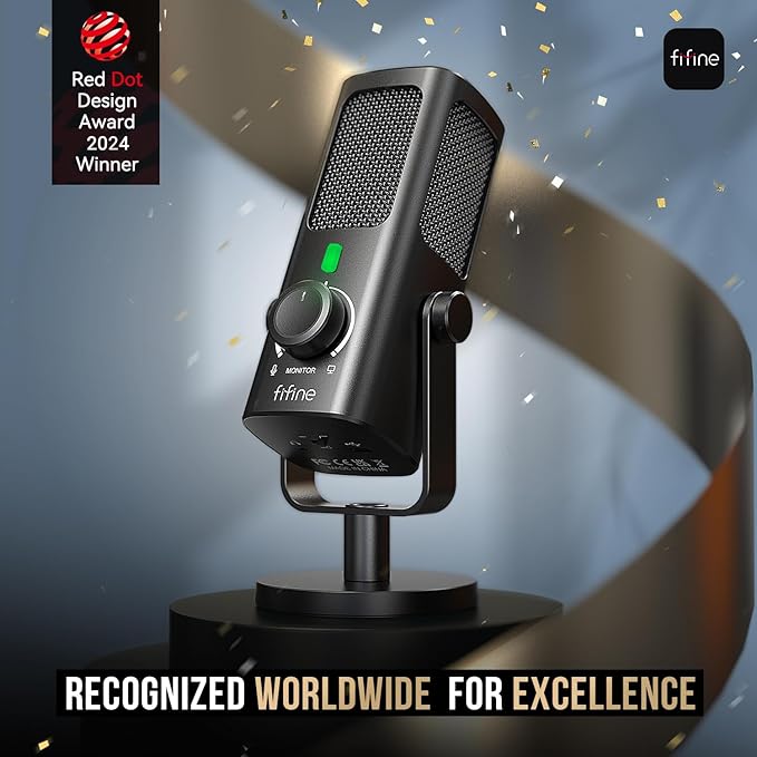 FIFINE USB-Podcast-Condenser-Microphone for Studio-Recording/Computer-Streaming, Desktop-Metal-Mic for YouTube Music Vocal Creation, with Monitor-Mix Volume-Control, Low-Cut Switch (PROFILE3)