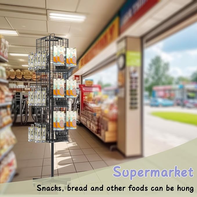 Grid Wall Panels Display Stand - 16”*63.3” Triangular Display Racks with 30 Hooks for Vendor Events , 360° Rotating Art Display Panels Heavy Duty Floor Standing Movable Retail Display Organization