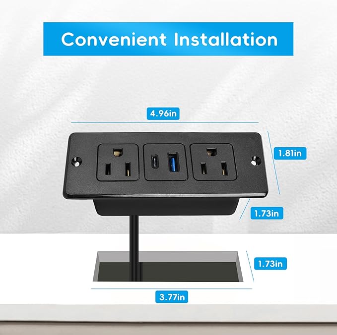 2 Pack 20W Recessed Power Strips USB, 2 AC + 1 USB-C + 1 USB-A, 6ft Cord, Space Saving Furniture Outlets for Desk/Bedside/Drawer (18W USB-A & 20W USB-C Fast Charge)
