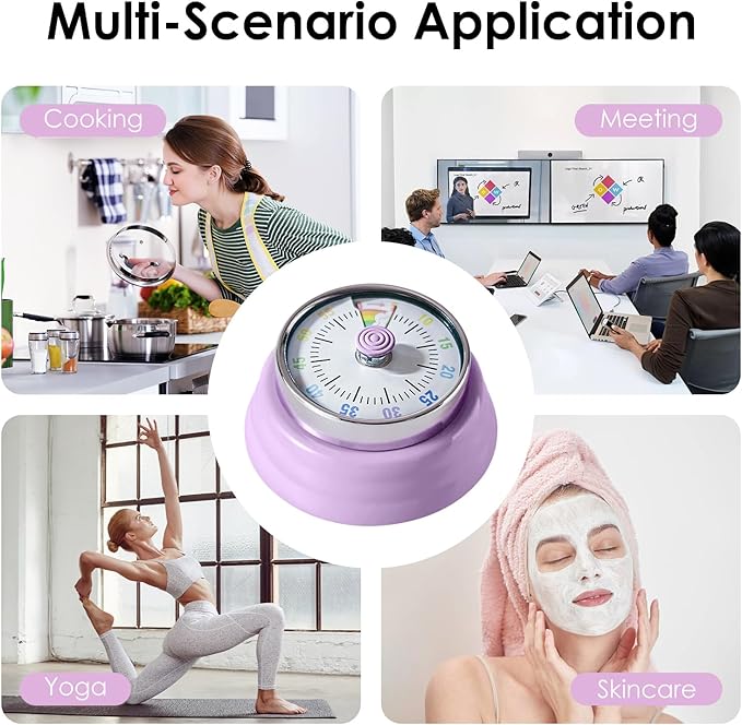Teeloray Visual Timer for Kids Rainbow Kitchen Timer with Magnetic Base Mechanical Timer 60-Minute Countdown Timer Ringer Alert Time Management Tool for Children and Adults Study Work Cooking, Purple
