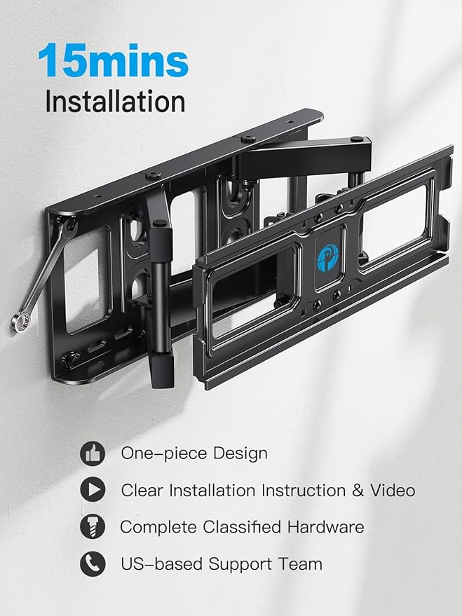 Pipishell TV Wall Mount for 26-74 inch LED LCD OLED 4K TVs up to 99lbs, Full Motion TV Mount Bracket Articulating Swivel Extension Tilting Leveling Max VESA 400x400mm, Fits 12/16 Inch Wood Studs