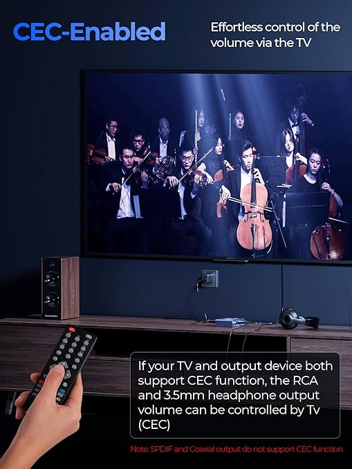 192KHz HDMI ARC Audio Extractor with Optical Cable ARC Converter HDMI ARC to Optical TOSLINK SPDIF Coaxial, RCA+3.5mm Jack L/R Stereo, Audio Splitter for HDTV to Soundbar Amplifier Speakers headphones