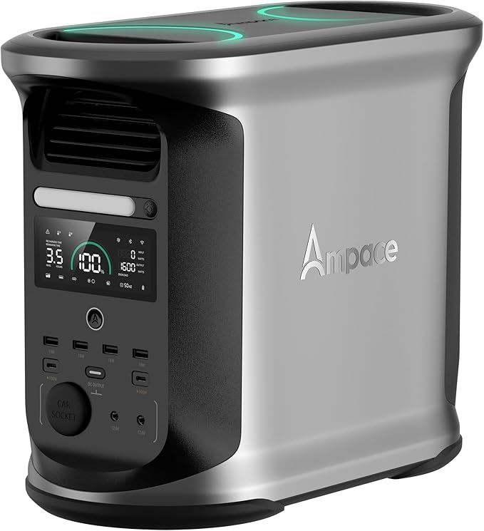 AMPACE Andes 1500 Power Station 2400W, 1462Wh Solar Generator, 1800W AC Charging, AC Outlets x 4, LiFePO4 Battery Power Station for Home Backup, Camping, RV, Emergency