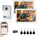 Wired Video Door Phone Apartment Intercom System,7 Inch Touch Monitor with 1080P HD Camera Doorbell,Supporting 5 in 1 Unlocking,Minitoring Motion Detecting for Home Villa,Tuya (1 doorbell + 2 monitor)
