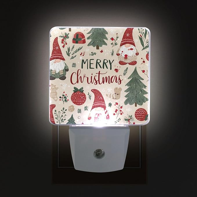 Pigsaly Led Night Light Merry Christmas Gnomes Night Light Plug in Wall Lamp Smart Dusk to Dawn Sensor Nightlight Led Lamp Energy Saving Lights Gift for Kids Room Bedroom Bathroom Hallway