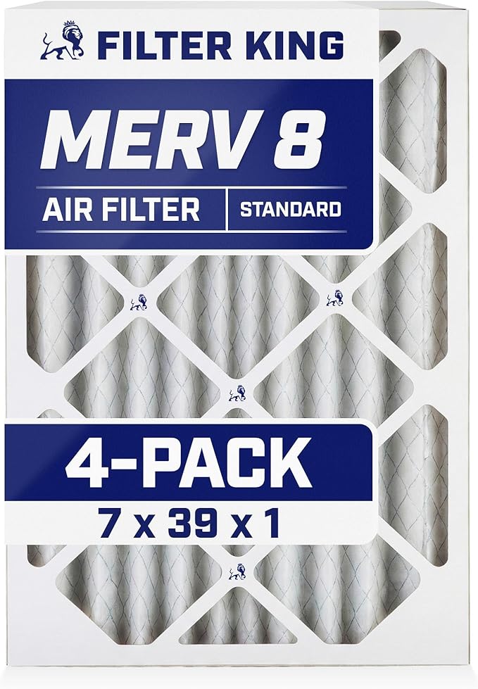 Filter King 7x39x1 Air Filter | 4-PACK | MERV 8 HVAC Pleated A/C Furnace Filters | MADE IN USA | Actual Size: 7 x 39 x .75"