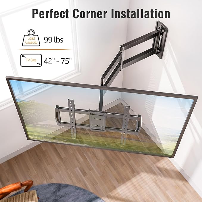 ELIVED Long Arm TV Wall Mount for Most 42-75 Inch TVs, 30 Inch Long Extension Corner TV Mount, Full Motion Wall Mount tv Bracket Swivel and Tilt, Holds up to 99 lbs. Max VESA 600x400mm, YD3037