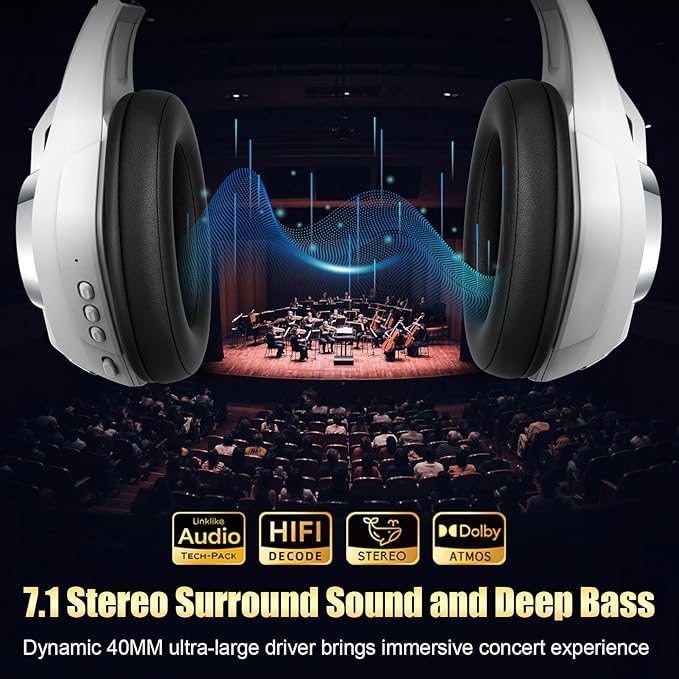 Ordtop 2.4GHz Wireless Gaming Headsets for PS5/PS4/Switch, 2026 RGB Noise Cancelling Over-Ear Headphones with 7.1 Surround Sound, 40mm Drivers, 276g Ultraligero, Memory Foam, 45H Gaming Headphones