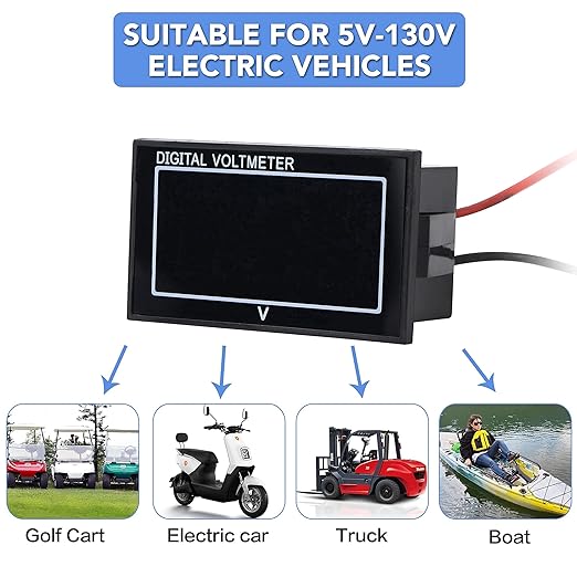 SUPNOVA Waterproof Voltmeter 12V 24V 36V 48V 60V 72V 96V,LED Digital Display Battery Voltage Tester DC5-130V Apply to Golf Cart,Car, Motorcycle，Boats Battery Voltage Monitor