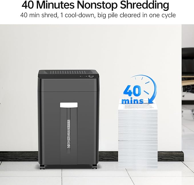 24-Sheet Cross Cut Paper Shredder P-4 Security with 8.9 Gal Pull-Out Bin, Credit Card/Staple/Clip/CDs Heavy Duty Commercial Shredder for Office Use