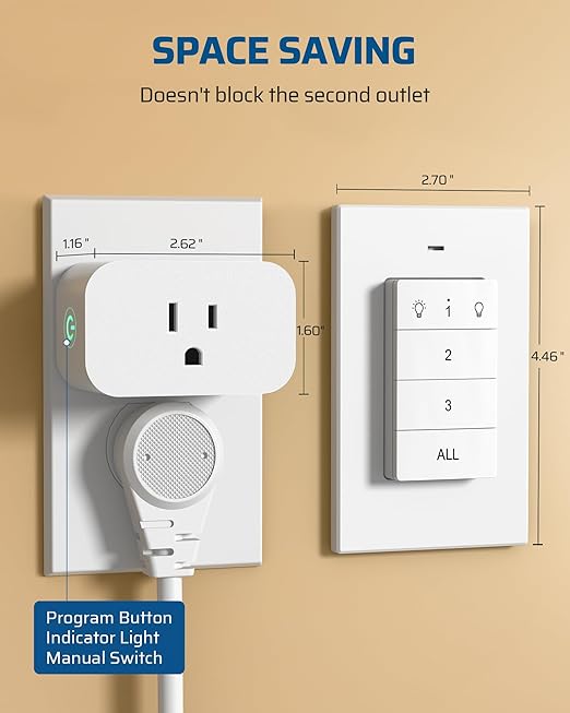 DEWENWILS Remote Control Outlet, Wall Mounted Wireless Light Switch, 2 Independent Control Sockets Electrical Remote Outlet Switch for Lamps, Fans, Household Appliance, No Wiring,100 Ft Range