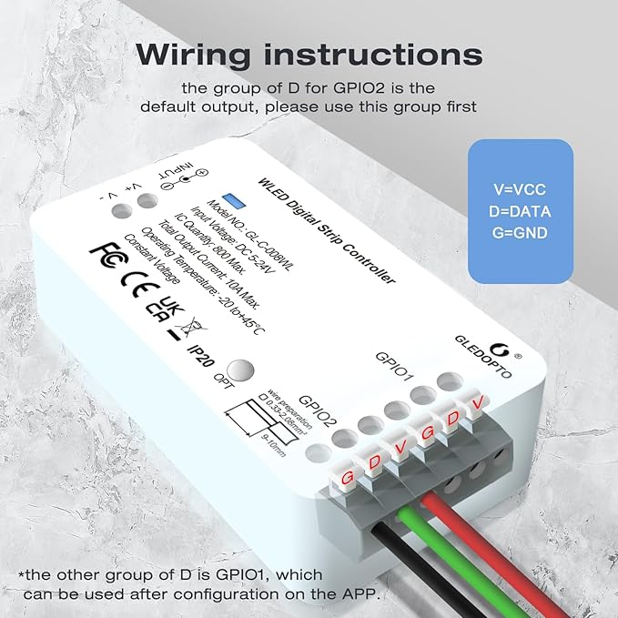 GLEDOPTO WLED Pre-Installed ESP8266 LED Strip Controller Over 100 Dynamic Lighting DIY WiFi APP Control 800 IC RGB IC for WS2812B WS2811 SK6812 TM1814 WS2813 WS2815 Addressable FCOB LED Light Strip