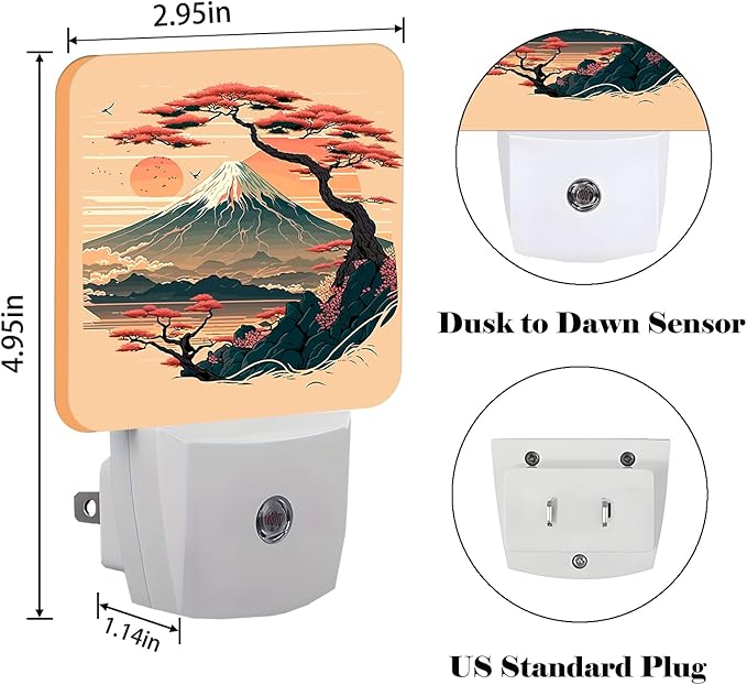 FSHVQKD Mount Fuji Night Light,Plug-in Night Lights with Dusk to Dawn Sensor for Stairway,Hallway,Bedroom Sleep Friendly Ideal for Women/Girls/Boys Gift,0.5w