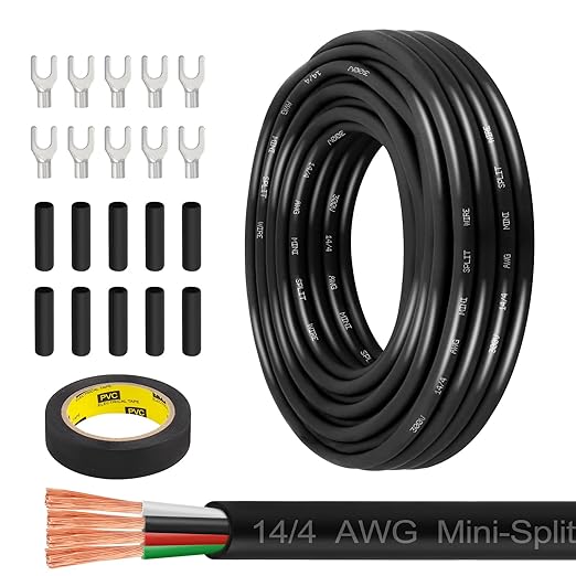 MOOKEERF 14/4 AWG Mini-Split Cable - 25FT 14 AWG 4 Conductor Control Cable 300V Stranded Oxygen-Free Pure Copper Wire for Mini Split Air Conditioner,Heat Pump,HVAC Systems and Speaker Systems