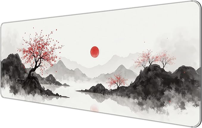 Dynippy Thin Extended Gaming Mouse Pad （31.5 * 11.8 * 0.08 inch） with Stitched Edges Large Mousepad Long XXL Keyboard and Mouse pad Desk Mat for Gaming Office & Home - Artistic Painting