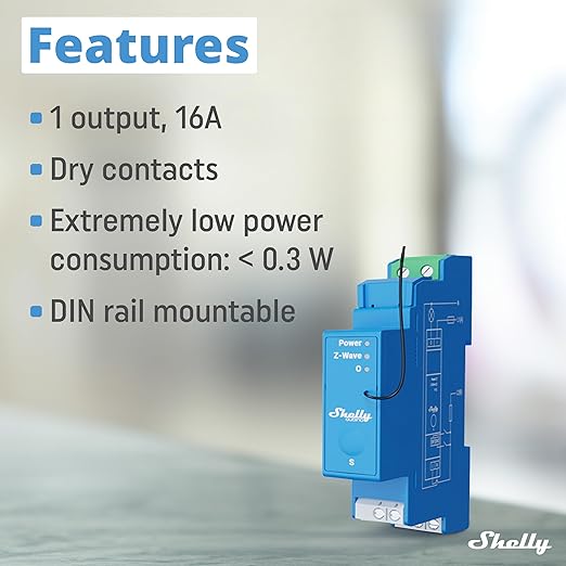 Shelly Wave Pro 1 US LR | Z-Wave Long Range Smart Relay Switch with Dry Contacts, 1-Channel 16 A | DIN-Rail | Home Automation | High Compatibility | Easy Installation | iOS Android App
