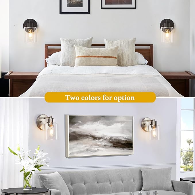 SOPEAS Wall Sconces for Bathroom, Modern Vanity Light Fixtures, Black Wall Mount Lighting Lanterns, Farmhouse Wall Lights with Clear Glass Shade for Bedroom Living Room Mirror Hallway Kitchen（2PACK）