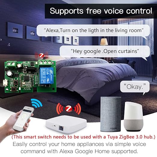 Newgoal Tuya Zigbee 1 Channel Smart Relay Module USB5V 7-32V Micro Switch with 433MHz RF Remote Control Light Switch Compatible with Alexa Google Home (Requires ZigBee Hub)