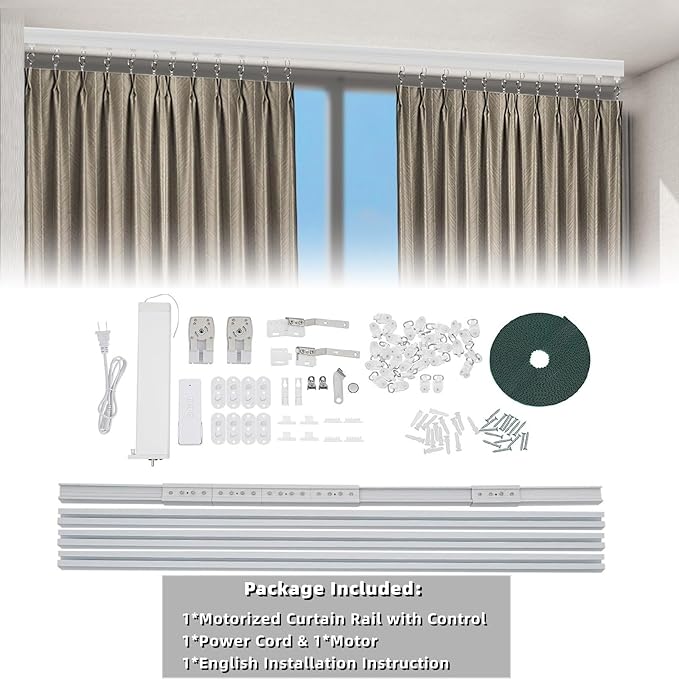 Lemoeyes Electric Curtain Track, Retractable Motorized Curtains Rod From 7-13.78ft, Automatic Curtain Opener with controller/Voice Control, Smart Curtains System for I-Rrail and U-Rail (For 7-13.78ft)
