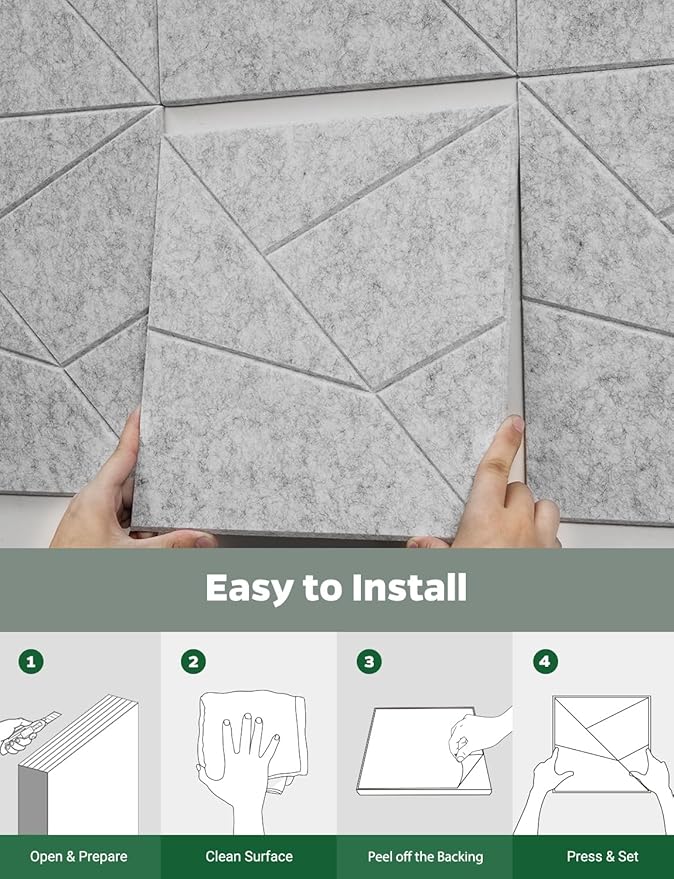 Topnaca 18 Pack Acoustic Panels Sound Absorbing for Wall Home Office, Gary Cut-line Decorative Sound Reducing Art Peel and Stick Ceiling Tiles for Recording Studio Acoustical Treatments Gaming Room