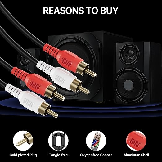 Sjorks RCA Cable 10ft,2RCA Male to 2RCA Male,Audio Stereo Subwoofer Cable [Hi-Fi Sound] Auxiliary Audio Cord for Home Theater, HDTV, Amplifiers, Hi-Fi Systems,Speakers and etc