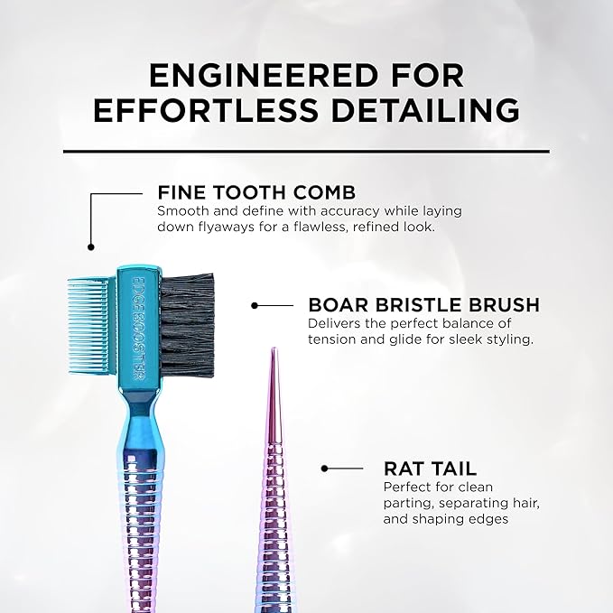 Style Factor EDGE BOOSTER® Hammer Brush Rat Tail– Double-Sided Edge Control Brush & Comb with Boar Bristles – For Edges, Slick Backs, Baby Hair Styling, and Taming Flyaways