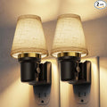 L LOHAS LED Night Lights Plug into Wall, 2 Pack Linen Fabric Round Platform Decor Night Light, Dusk to Dawn Sensor Vintage Nightlight, 0-100LM Dimmable, for Bedroom Living Room Hallway