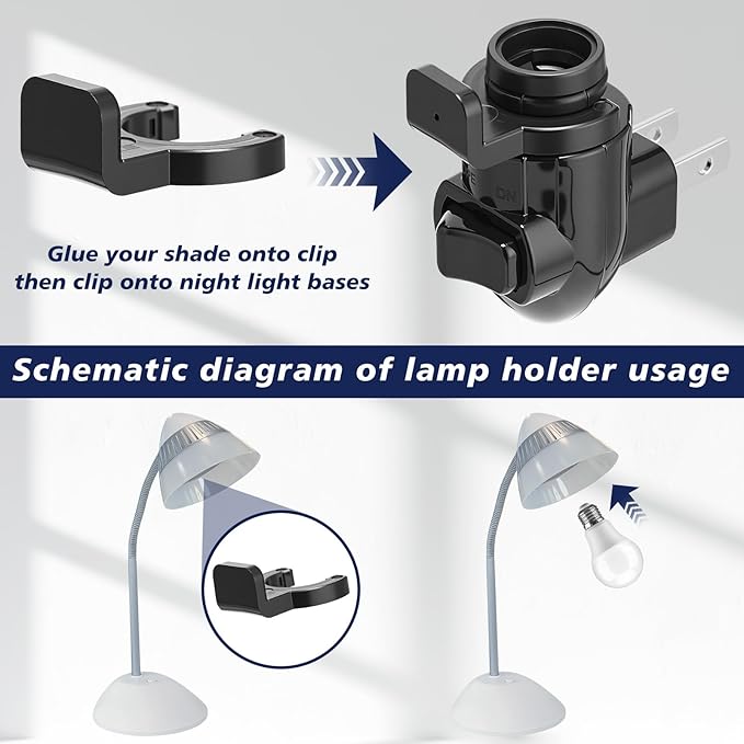 Tuanse 10 Sets Plug in Night Light Module Night Light Base with Shade Mounting Clip Plastic Lights Rotating Base for Making Your Own Decorative (Black)