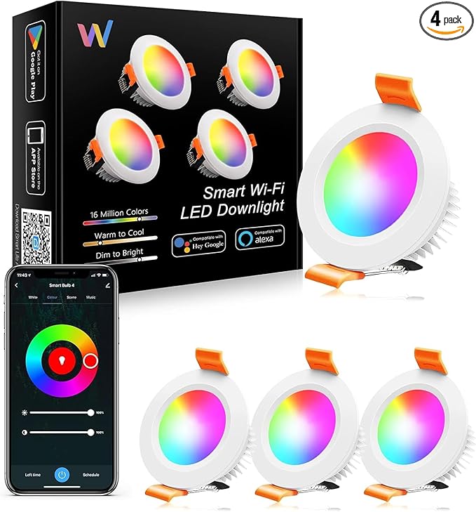 LightingWill 2 Inch Recessed Lighting, Smart WiFi LED Downlight, 5W LED Ceiling Light Compatible with Alexa/Google Assistant, Dimmable RGB & 2700K-6500K, 120V with LED Driver (4 Pack)