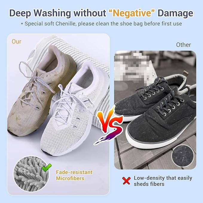 Teletrogy Large Shoe Bag for Washing Machine, Two-Zone Design, 2 Mesh Pockets, One-Step Wash for Complete Cleaning, Durable Invisible Zipper Sneaker Laundry Bag Home Dorm Essentials 9.45" x 13.8"