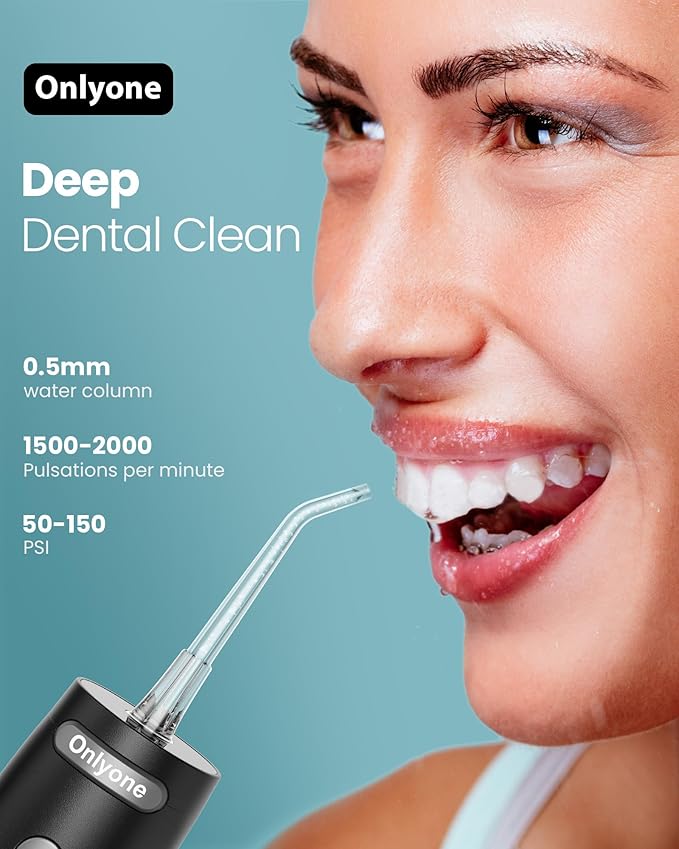 Onlyone Rechargeable Cordless Water Flosser with Adjustable Water Pressure for Daily Oral Care, Power Dental Flosser for Home and Travel Use, Portable Oral Irrigator for Sensitive Gums and Braces Care